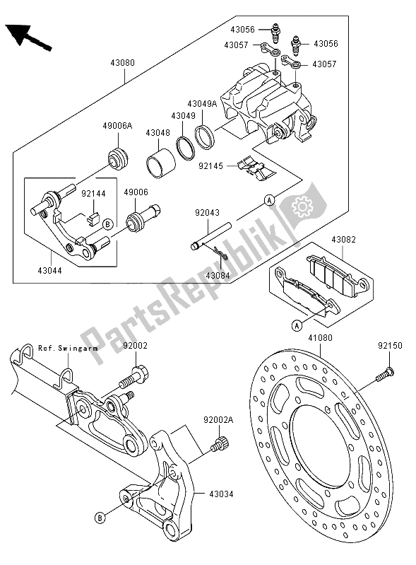 All parts for the Rear Brake of the Kawasaki VN 1600 Classic Tourer 2006