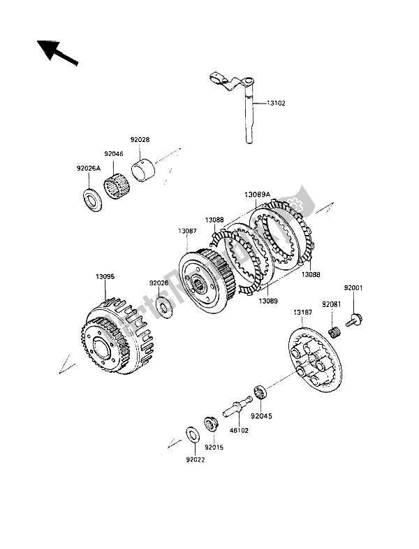 Tutte le parti per il Frizione del Kawasaki GPX 600R 1989