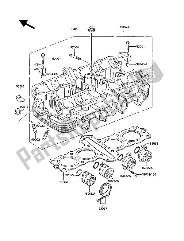 Alle onderdelen voor de Cilinderkop van de Kawasaki GT 550 1987