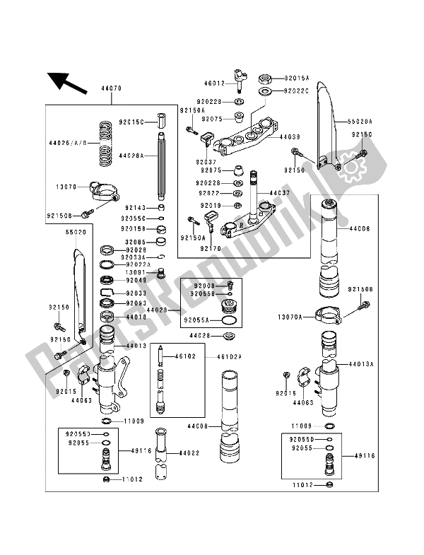 Toutes les pièces pour le Fourche Avant du Kawasaki KX 500 1994