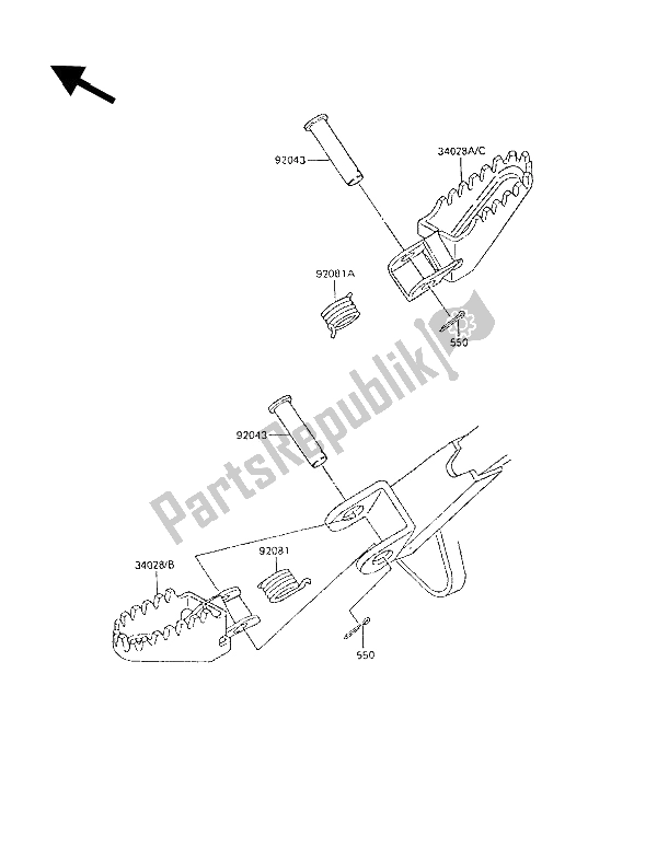 All parts for the Footrests of the Kawasaki KX 80 1989