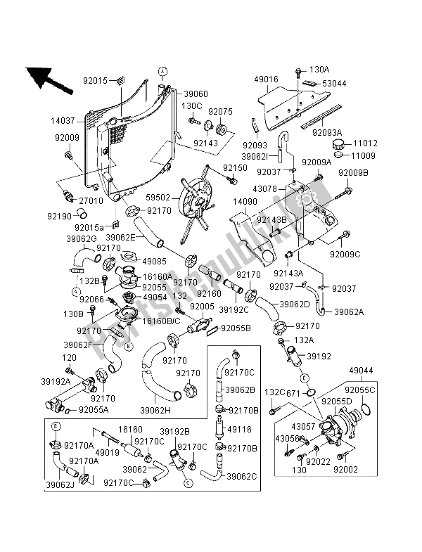 All parts for the Radiator of the Kawasaki Ninja ZX 9R 900 1997