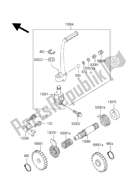 All parts for the Kickstarter Mechanism of the Kawasaki KX 80 SW LW 1995
