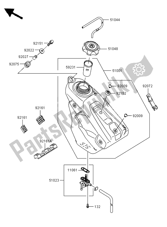 All parts for the Fuel Tank of the Kawasaki KX 250F 2007