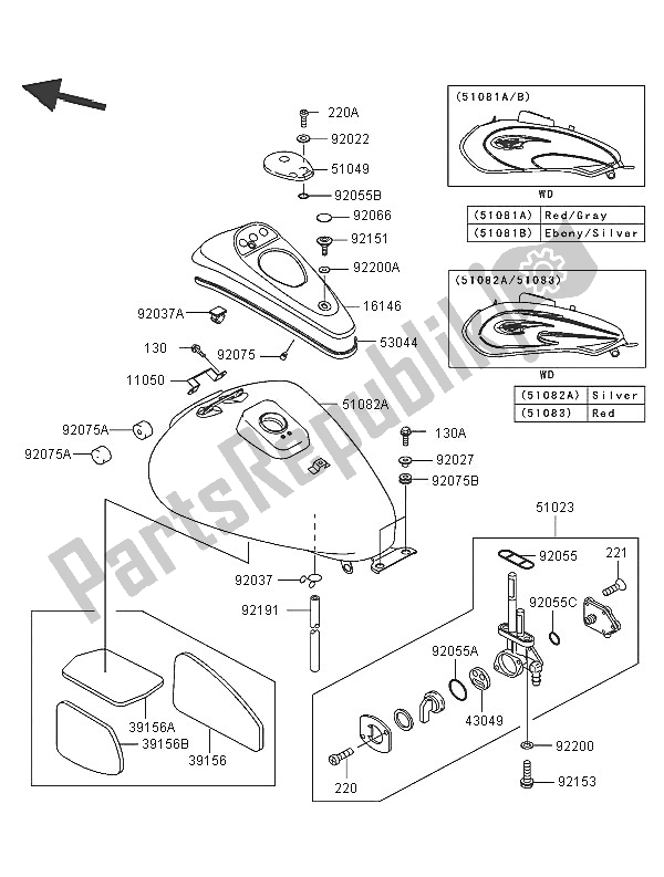 All parts for the Fuel Tank of the Kawasaki Eliminator 125 2005