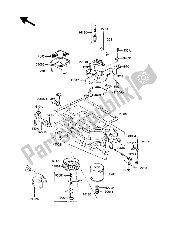 All parts for the Oil Pan & Oil Filter of the Kawasaki Z 1300 1986