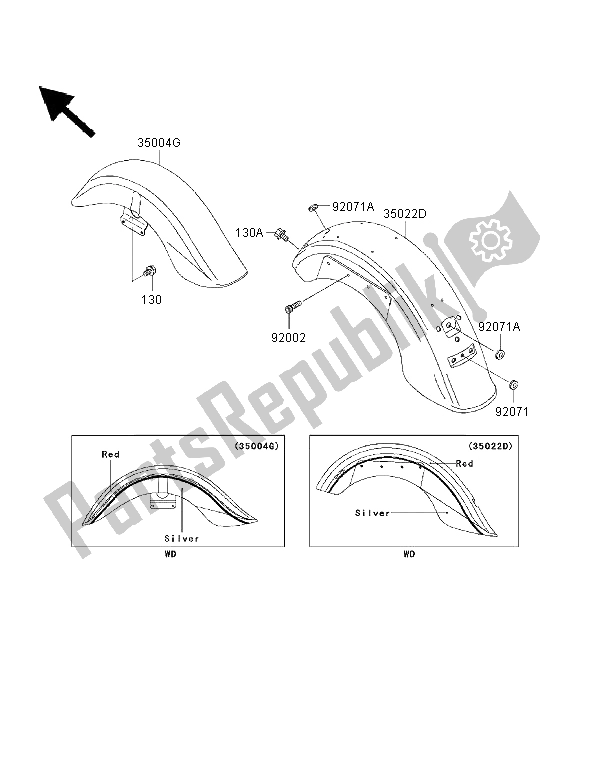 All parts for the Fenders of the Kawasaki VN 1500 Classic Tourer FI 2001