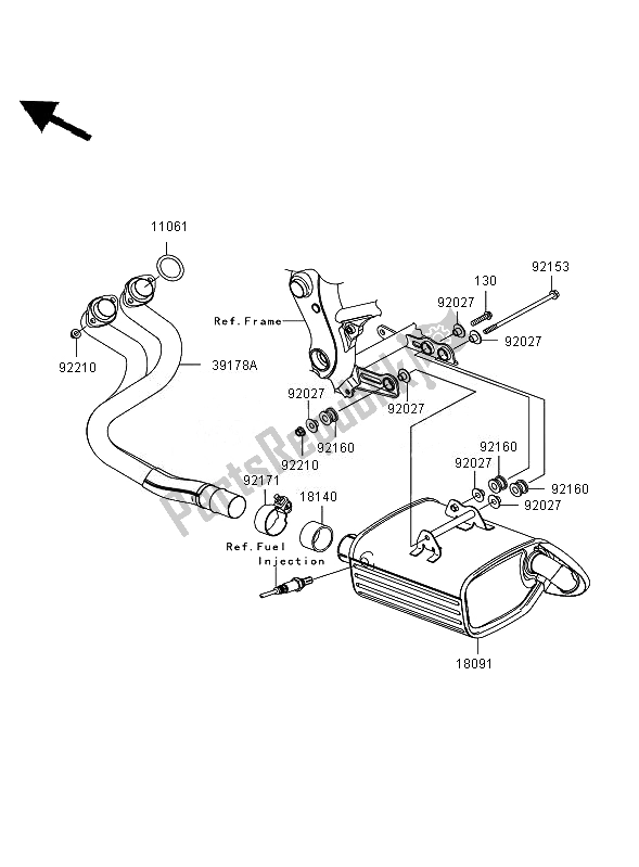 Alle onderdelen voor de Geluiddemper van de Kawasaki ER 6F 650 2007