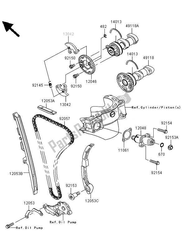 Alle onderdelen voor de Nokkenas En Spanner van de Kawasaki KLX 450R 2010