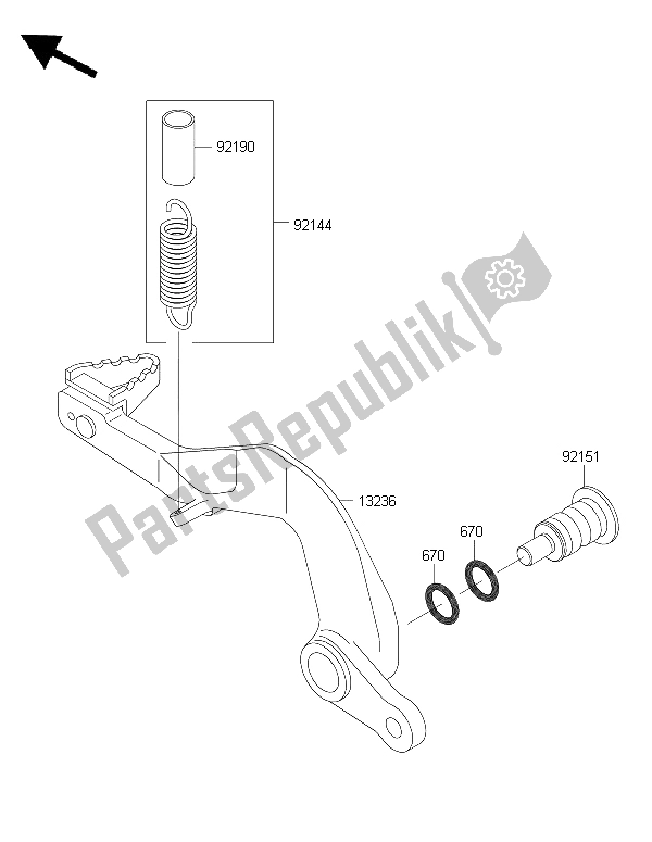 All parts for the Brake Pedal of the Kawasaki KX 85 SW 2015