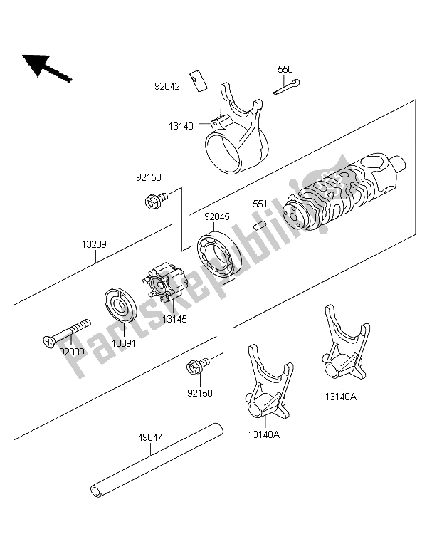 Toutes les pièces pour le Tambour De Changement De Vitesse Et Fourchette De Changement De Vitesse du Kawasaki KLE 500 2006