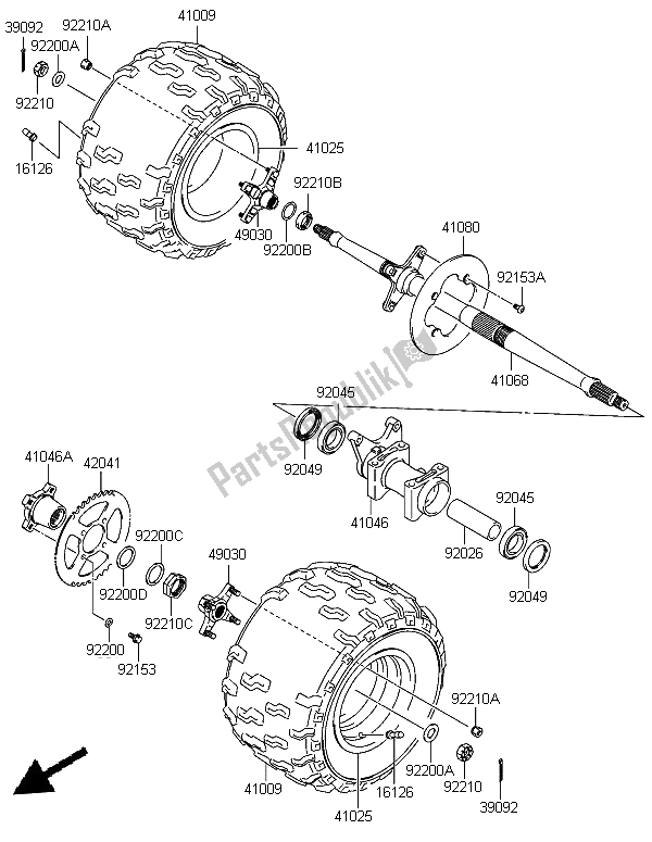 All parts for the Rear Hub of the Kawasaki KFX 400 2006