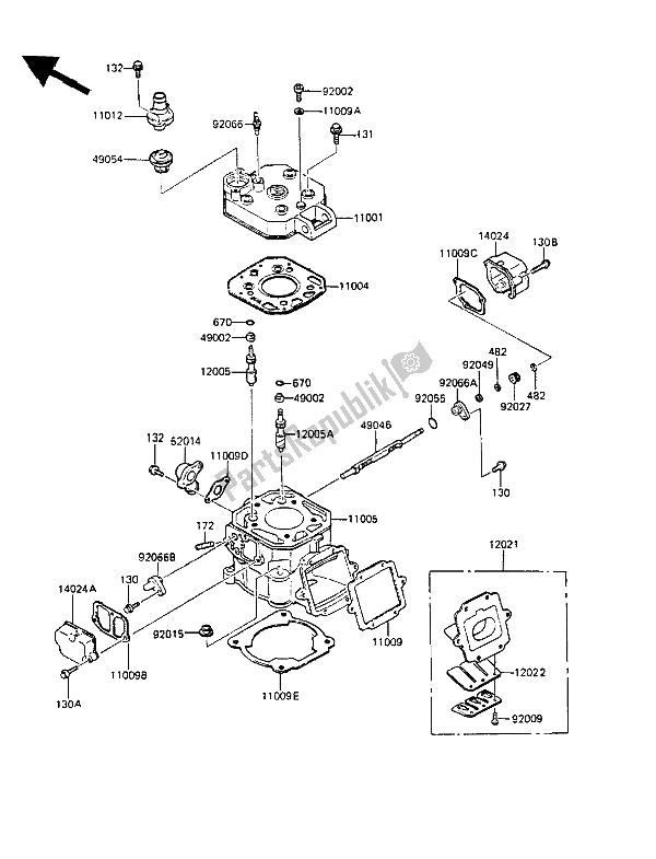 All parts for the Cylinder Head & Cylinder of the Kawasaki KMX 125 1987