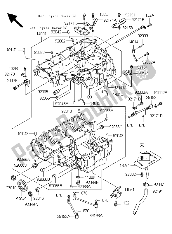 Toutes les pièces pour le Carter du Kawasaki Ninja ZX 12R 1200 2006