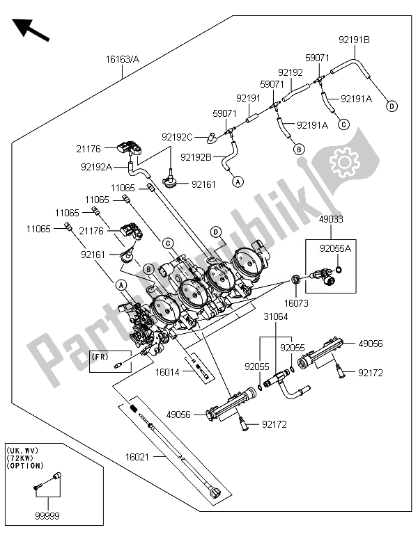 All parts for the Throttle of the Kawasaki ZX 1000 SX 2014