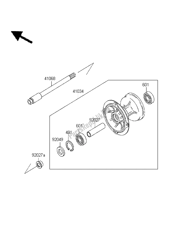 Tutte le parti per il Mozzo Anteriore del Kawasaki D Tracker 125 1999