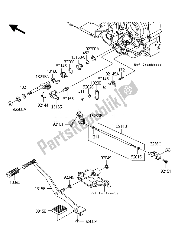 All parts for the Gear Change Machanism of the Kawasaki VN 1700 Classic Tourer ABS 2010