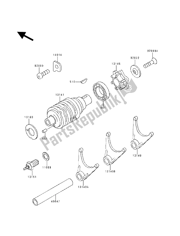 All parts for the Change Drum & Shift Fork of the Kawasaki KDX 125 1991