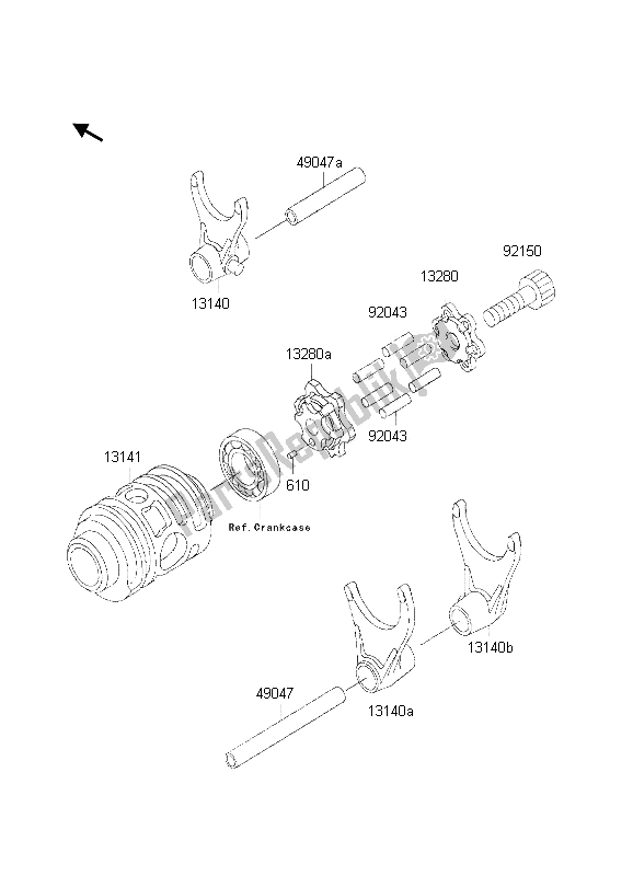 Alle onderdelen voor de Versnelling Veranderen Drum & Schakelvork van de Kawasaki KX 125 2002