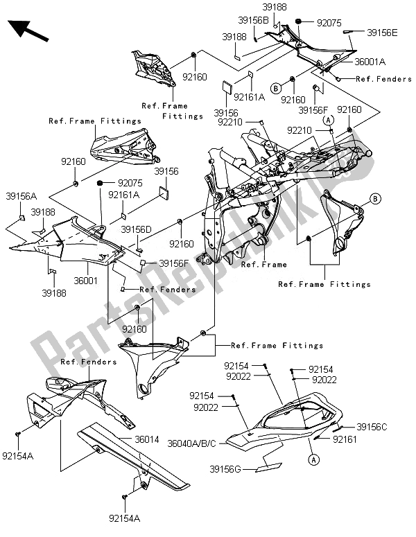 Toutes les pièces pour le Couvercles Latéraux Et Couvre Chaîne du Kawasaki Z 800 ABS DEF 2014