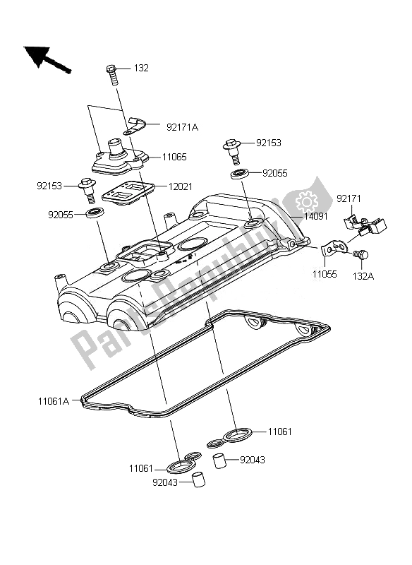 All parts for the Cylinder Head Cover of the Kawasaki ER 6F ABS 650 2010