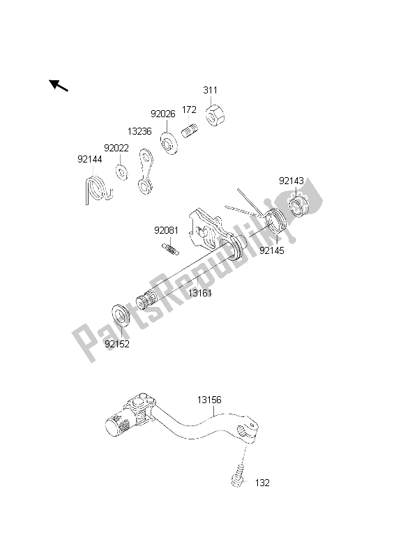 All parts for the Gear Change Mechanism of the Kawasaki KX 125 2002