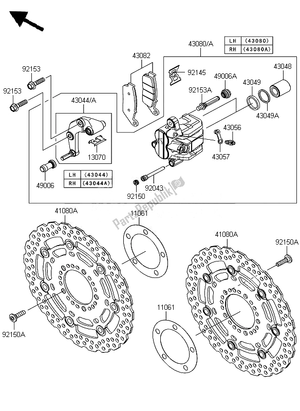 Todas as partes de Freio Dianteiro do Kawasaki Z 750 2010