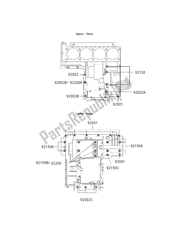 All parts for the Crankcase Bolt Pattern of the Kawasaki ZRX 1100 1998