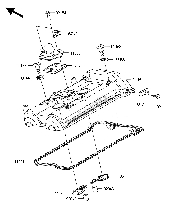 All parts for the Cylinder Head Cover of the Kawasaki ER 6F 650 2014