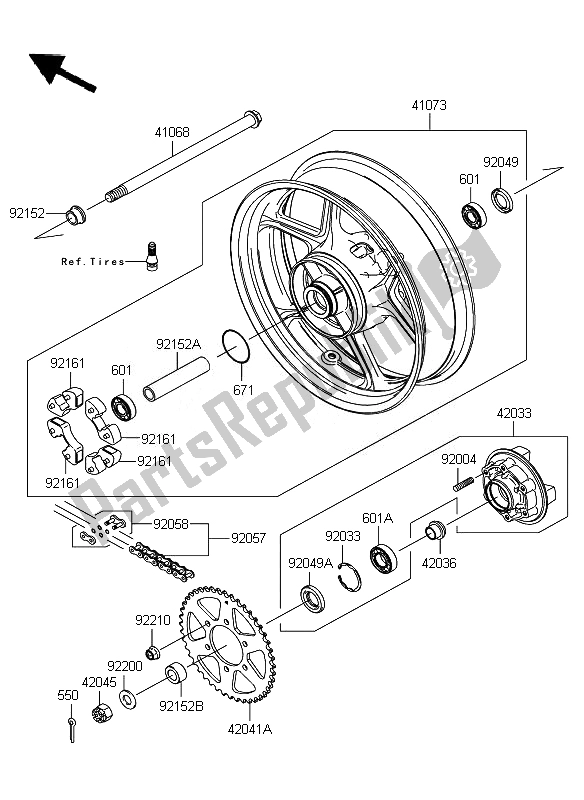 Alle onderdelen voor de Achternaaf van de Kawasaki ER 6F ABS 650 2011