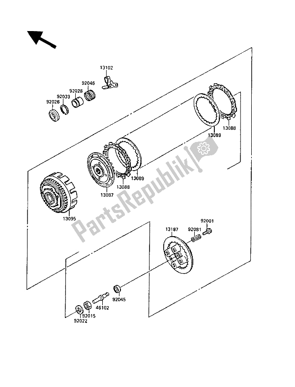 Tutte le parti per il Frizione del Kawasaki EL 250 1989