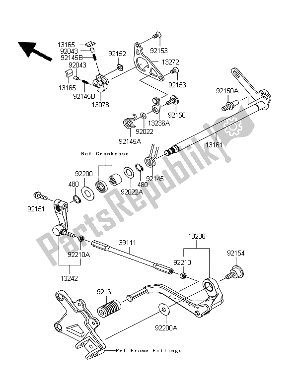 All parts for the Gear Change Mechanism of the Kawasaki Ninja ZX 10R ABS 1000 2012