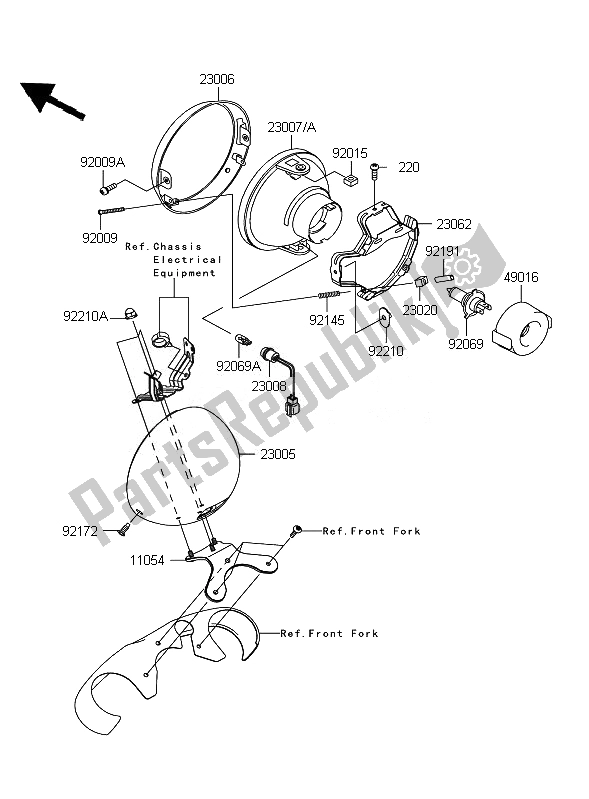 All parts for the Headlight of the Kawasaki VN 2000 Classic 2010