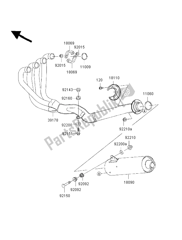 Tutte le parti per il Silenziatore del Kawasaki ZRX 1200S 2002