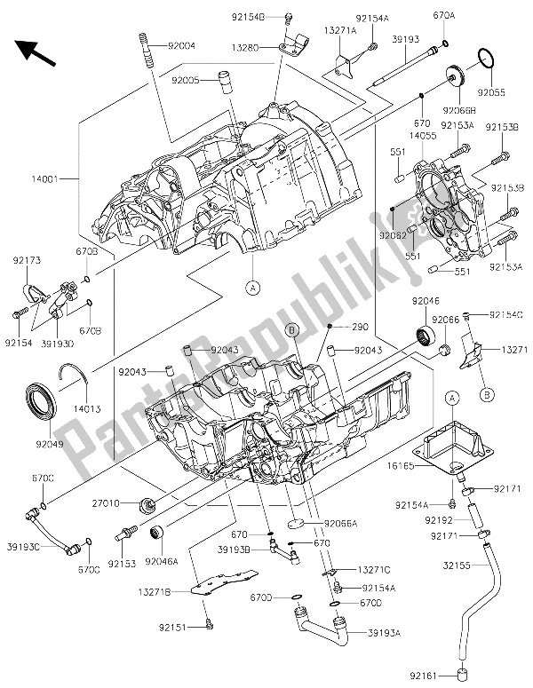 All parts for the Crankcase of the Kawasaki Vulcan S 650 2015