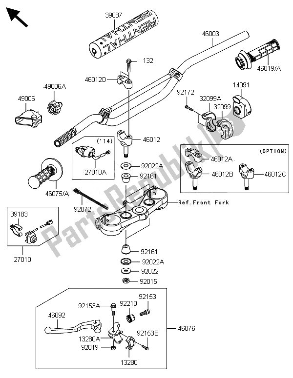 All parts for the Handlebar of the Kawasaki KX 250F 2014