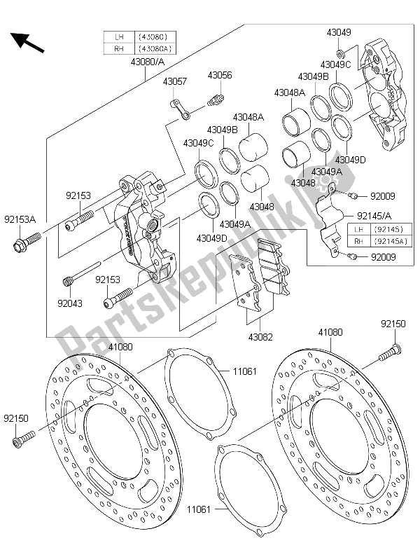 Toutes les pièces pour le Frein Avant du Kawasaki Vulcan 1700 Voyager ABS 2015