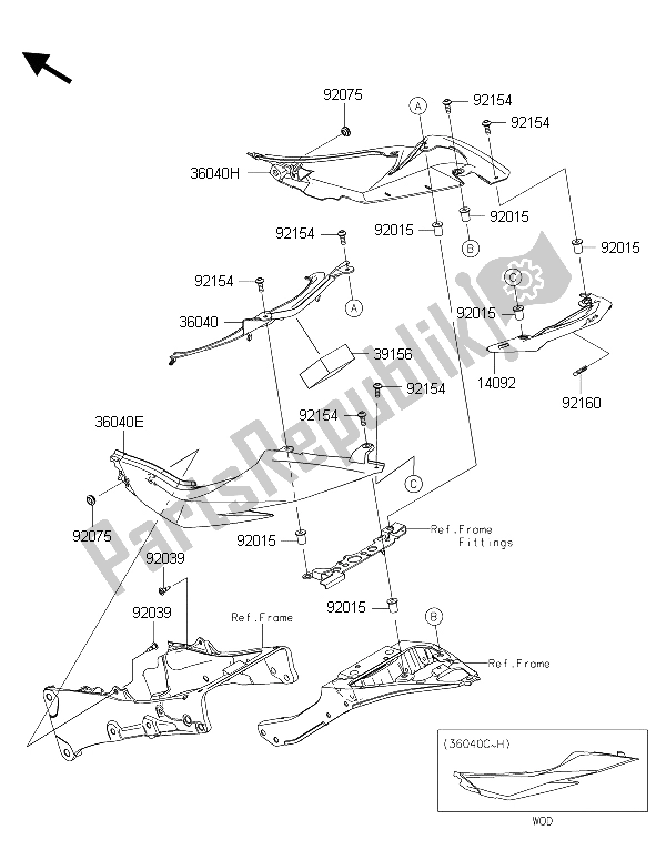 Alle onderdelen voor de Zijpanelen van de Kawasaki Ninja ZX 6R ABS 600 2015