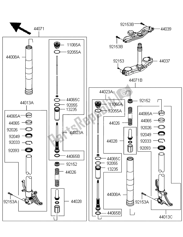 Wszystkie części do Przedni Widelec Kawasaki Ninja ZX 10R ABS 1000 2012