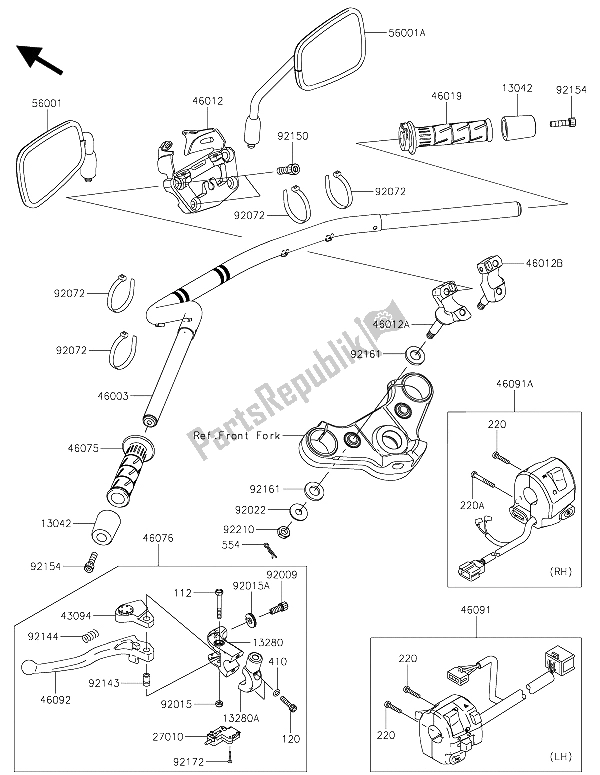 Tutte le parti per il Manubrio del Kawasaki Vulcan S 650 2015