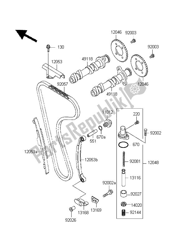 All parts for the Camshaft & Tensioner of the Kawasaki EL 252 1999