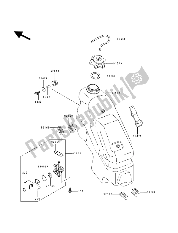 Alle onderdelen voor de Benzinetank van de Kawasaki KX 125 1993