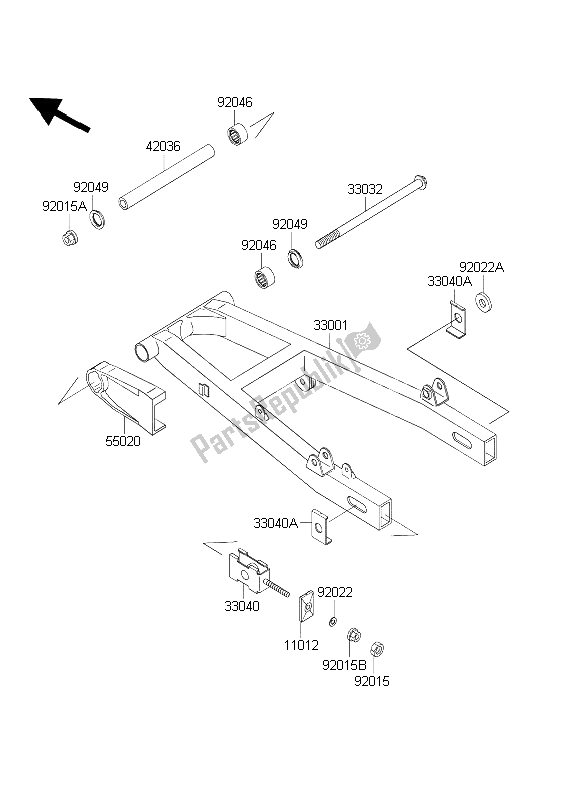 Alle onderdelen voor de Achterbrug van de Kawasaki EL 252 2003