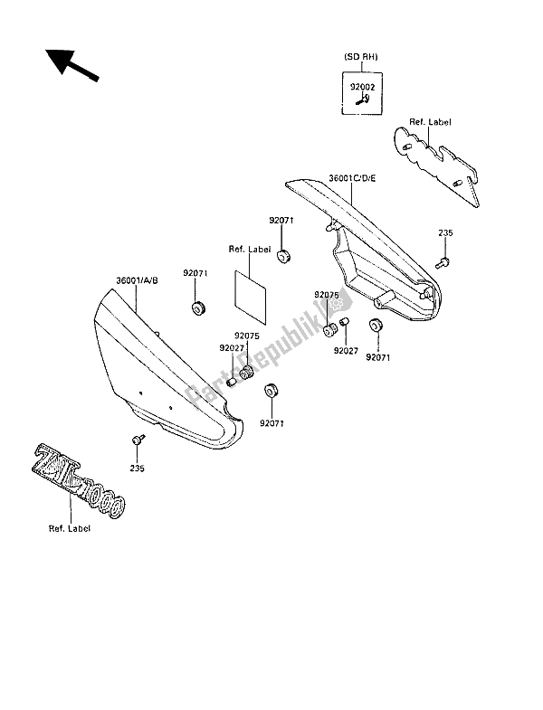 Tutte le parti per il Coperture Laterali del Kawasaki ZL 1000 1987