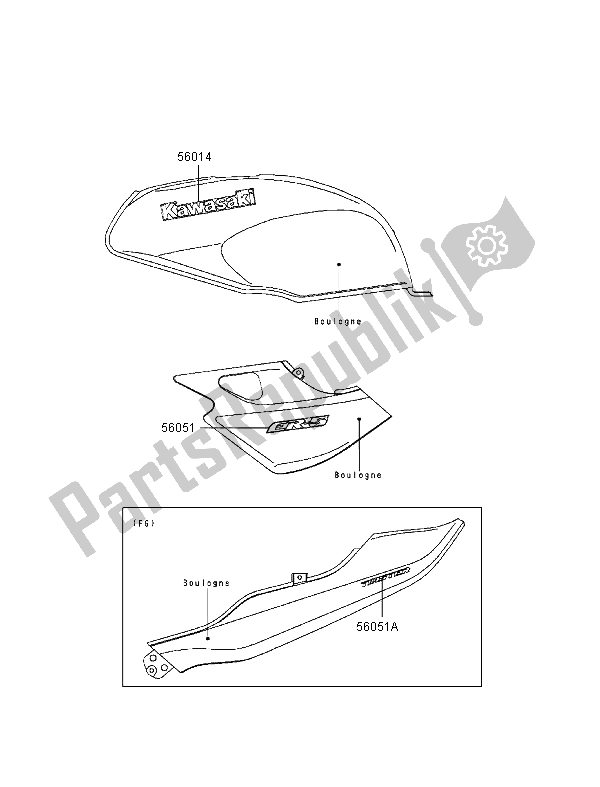 All parts for the Decals (bolougne) of the Kawasaki ER 500 1999