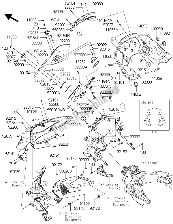 Toutes les pièces pour le Capot (supérieur) du Kawasaki Versys 1000 2015