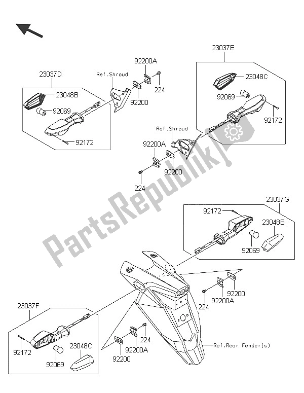 All parts for the Turn Signals of the Kawasaki ER 6N 650 2016
