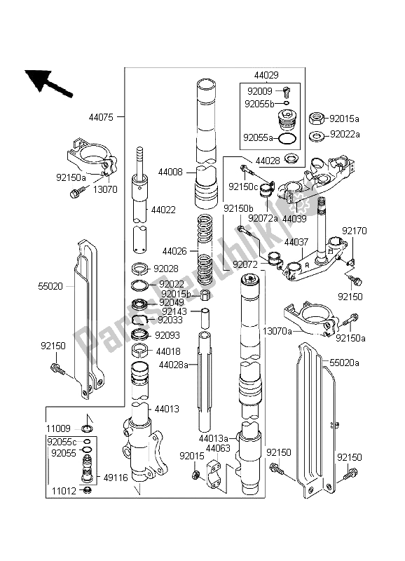 All parts for the Front Fork of the Kawasaki D Tracker 125 1999