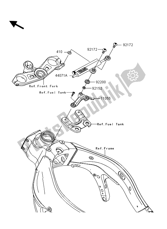 All parts for the Steering Damper of the Kawasaki Ninja ZX 6R 600 2012