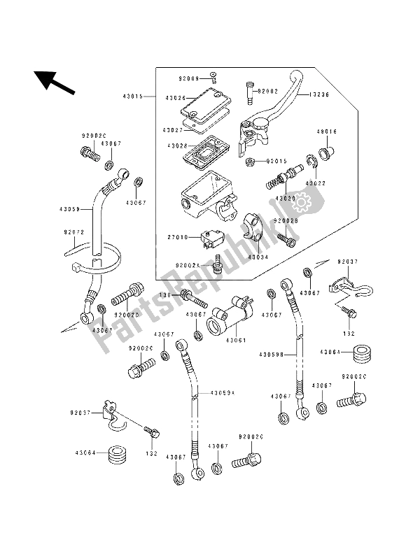 Tutte le parti per il Pompa Freno Anteriore del Kawasaki GPZ 500S 1993